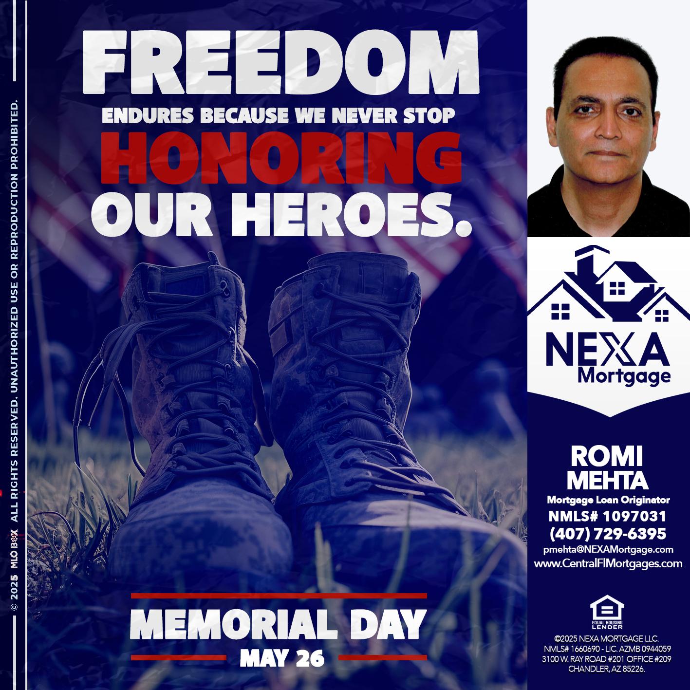 Memorial Day - Romi Mehta -Mortgage Loan Originator