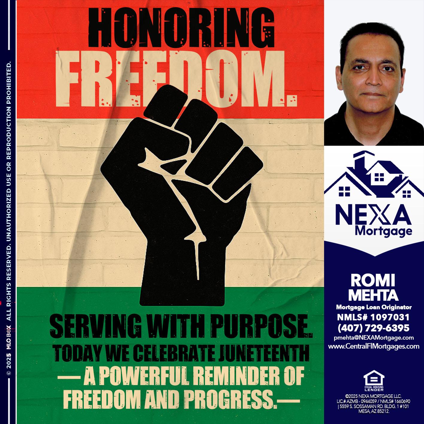 HONORING FREEDOM - Romi Mehta -Mortgage Loan Originator