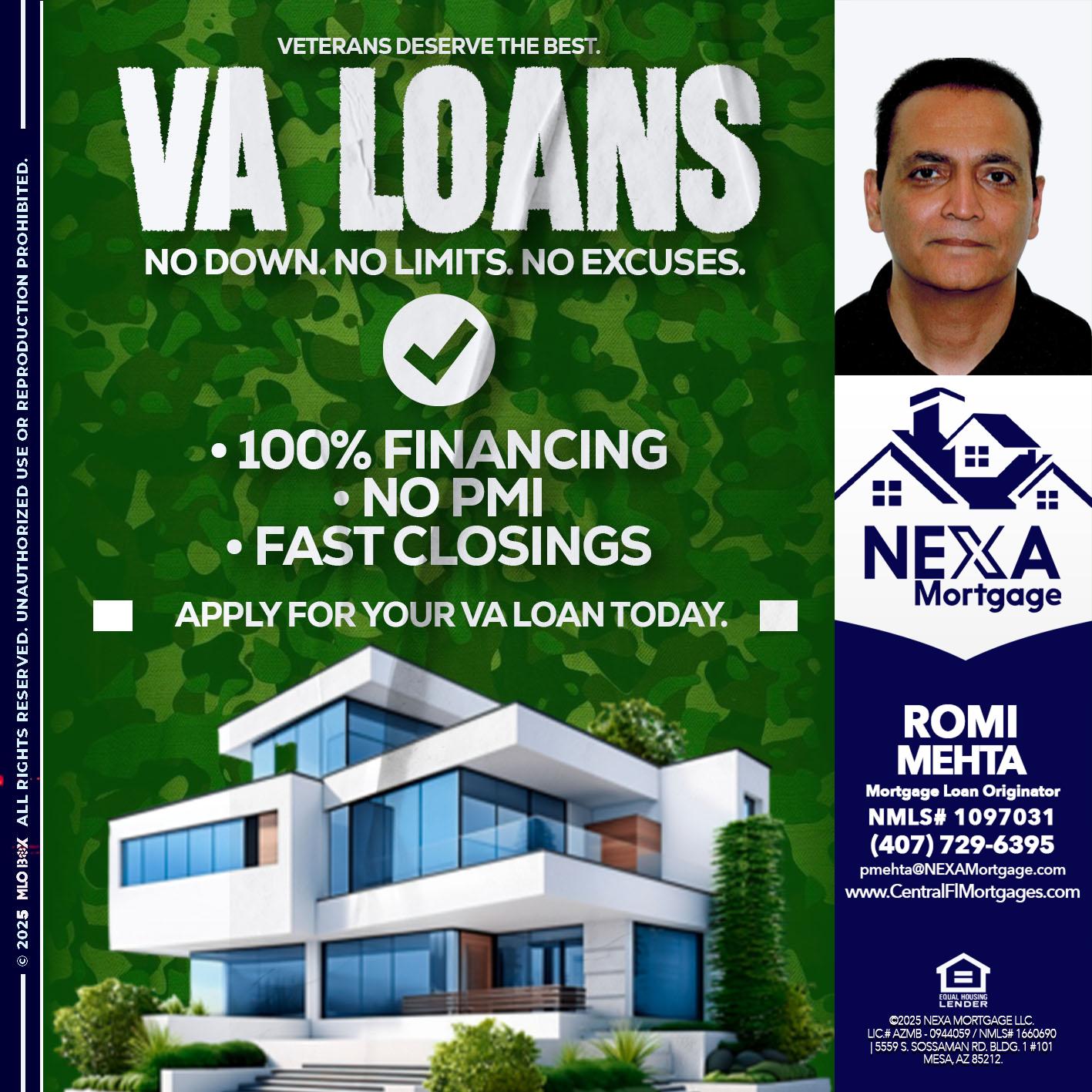 VA LOANS - Romi Mehta -Mortgage Loan Originator