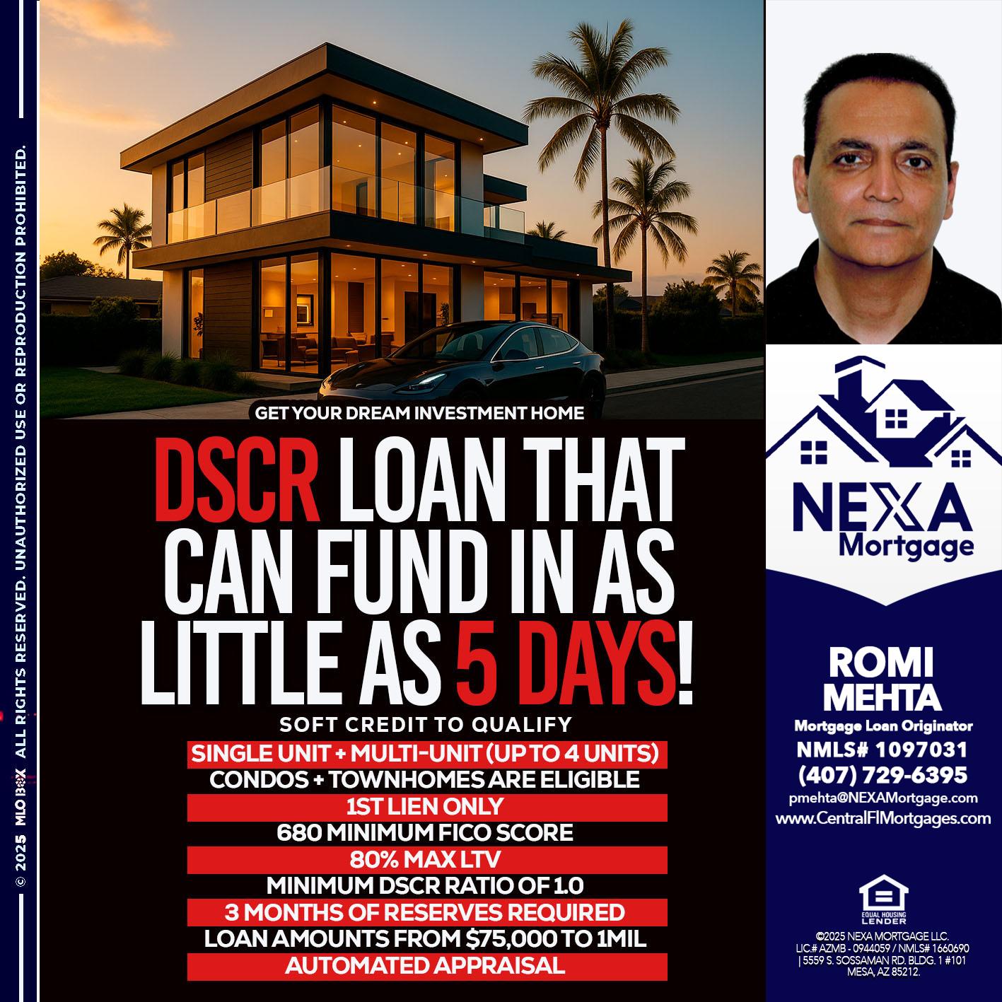 DSCR LOAN - Romi Mehta -Mortgage Loan Originator