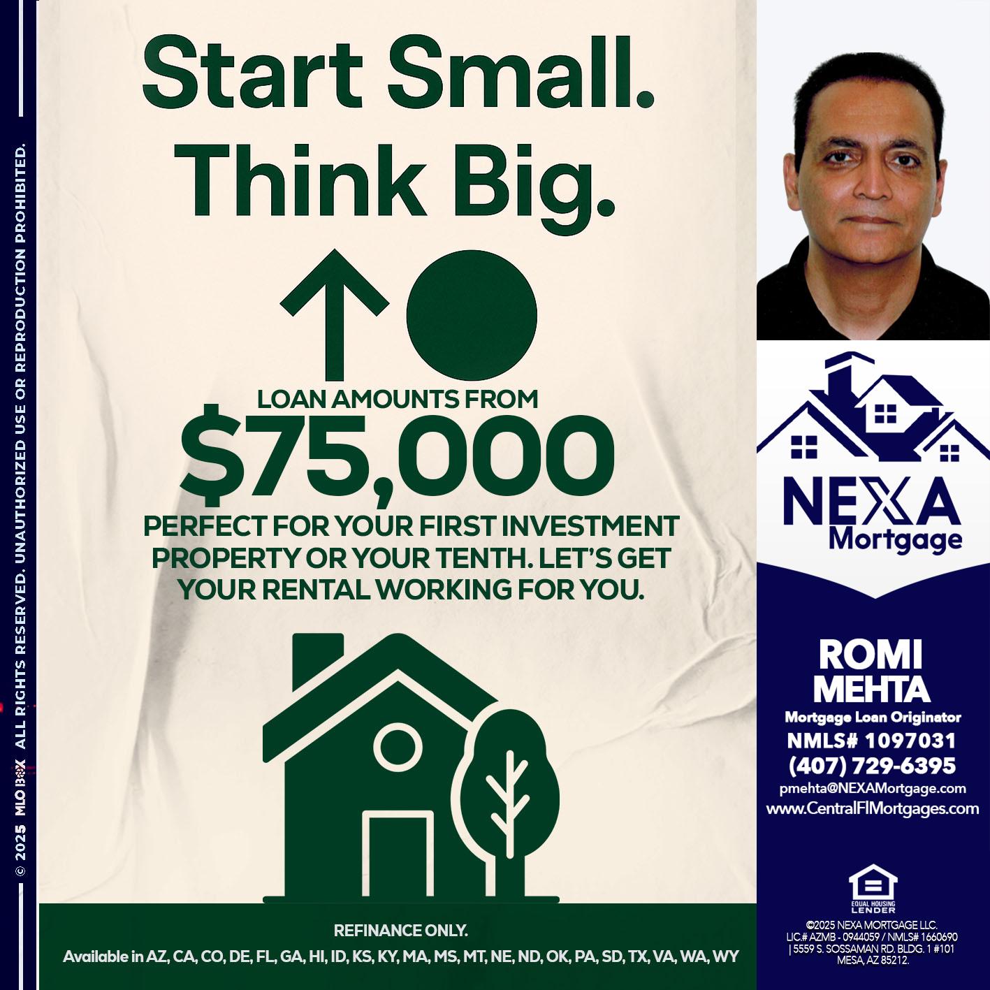 START SMALL - Romi Mehta -Mortgage Loan Originator