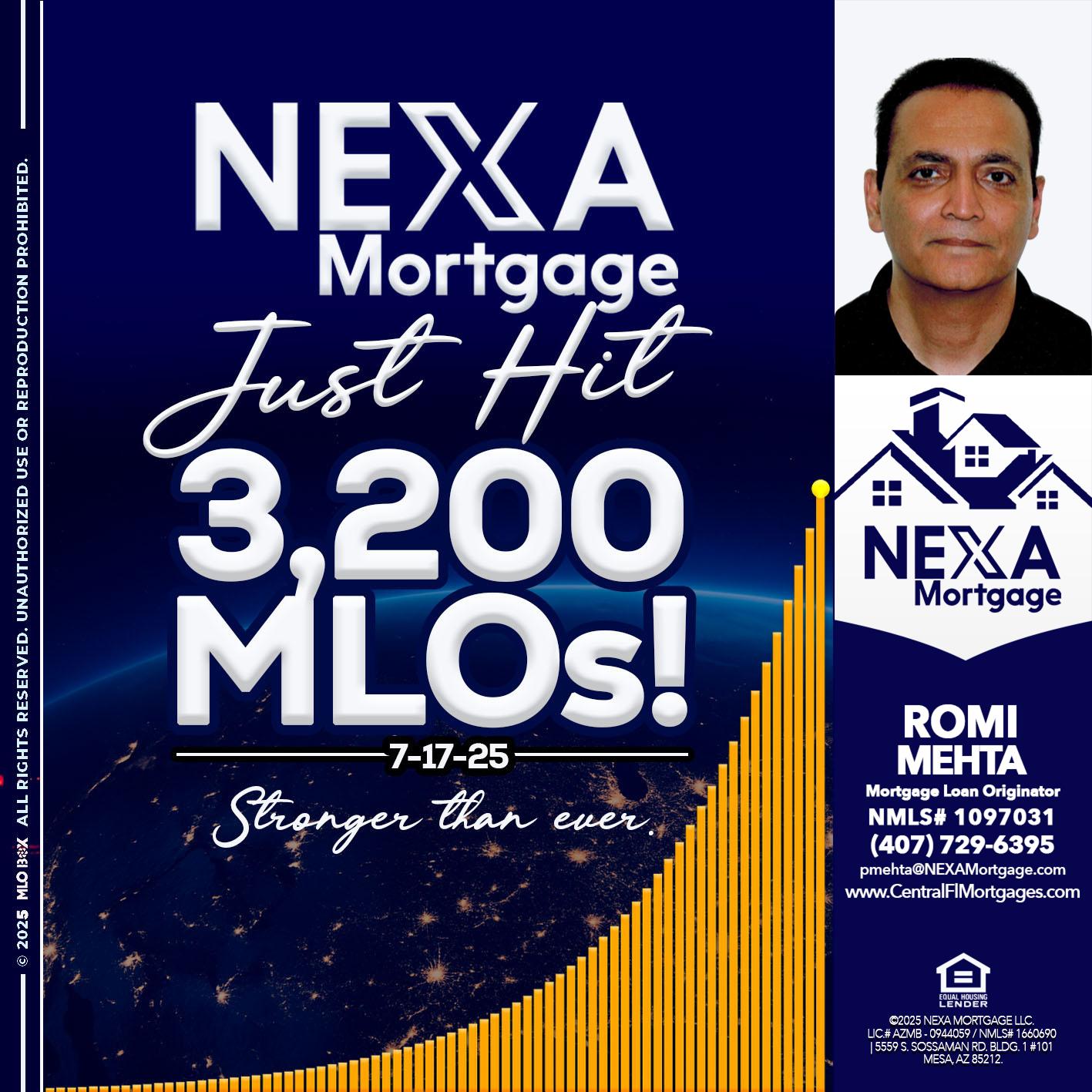JUST HIT 3,200 MLOs - Romi Mehta -Mortgage Loan Originator