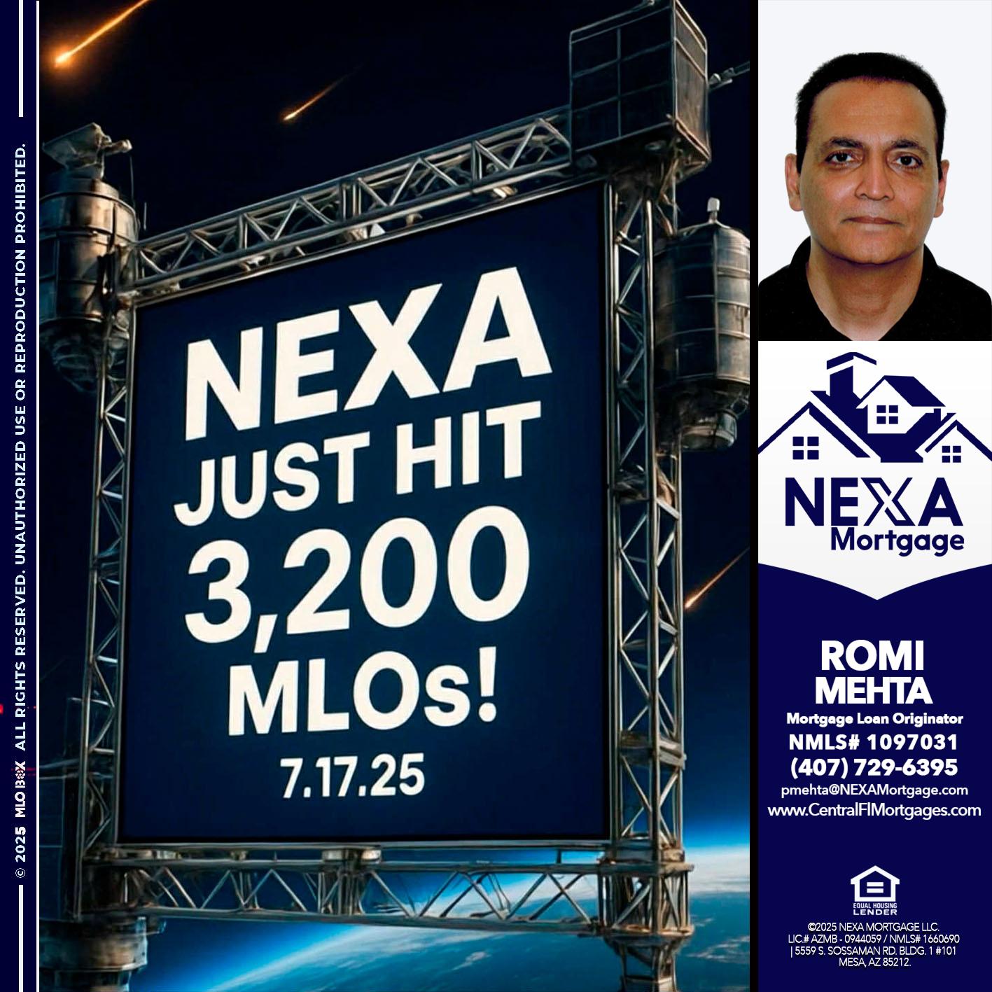 NEXA JUST HIT 3,200 - Romi Mehta -Mortgage Loan Originator