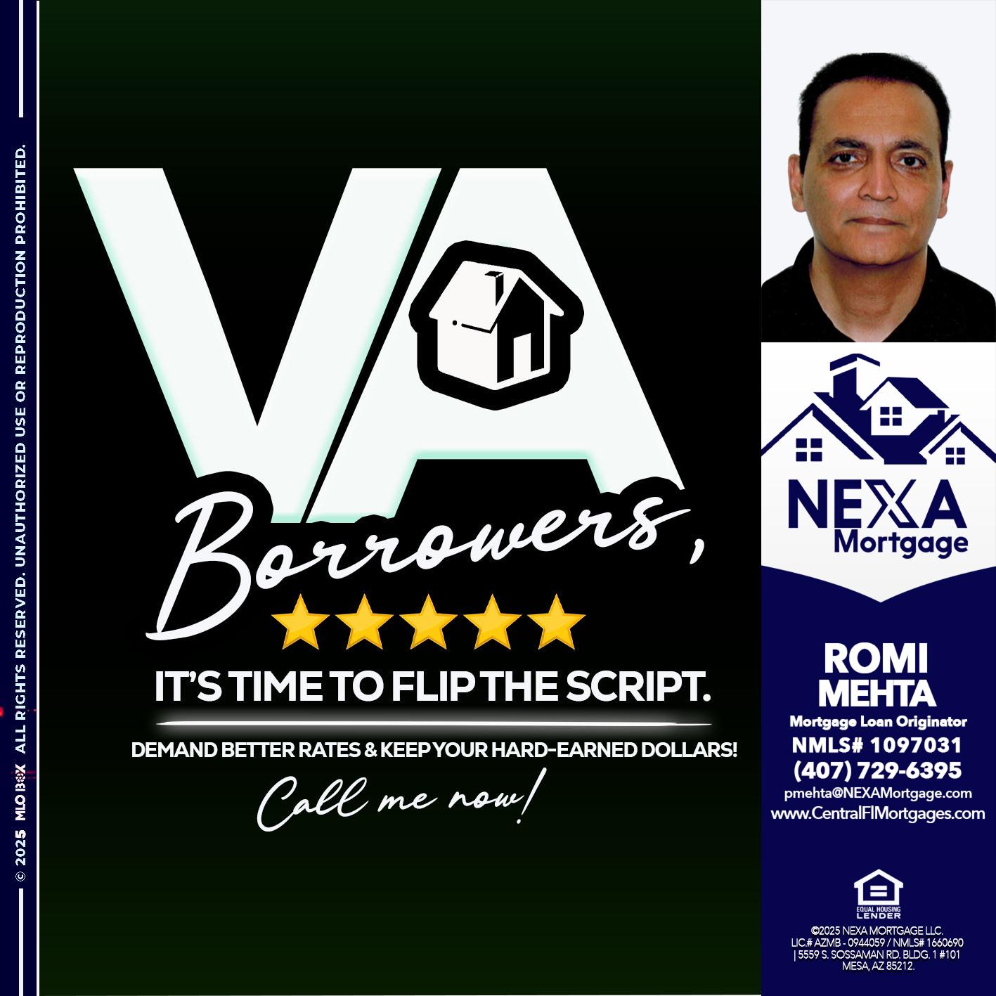 VA BORROWERS - Romi Mehta -Mortgage Loan Originator