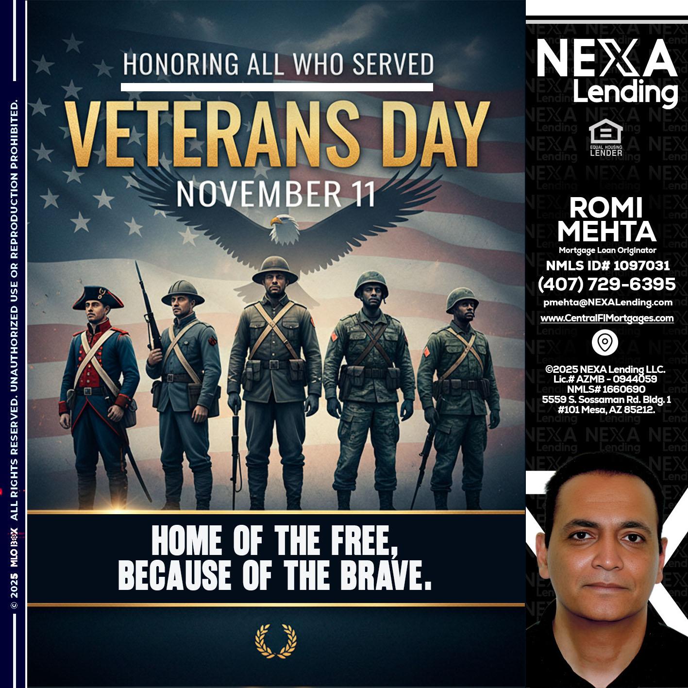 Veterans Day - Romi Mehta -Mortgage Loan Originator