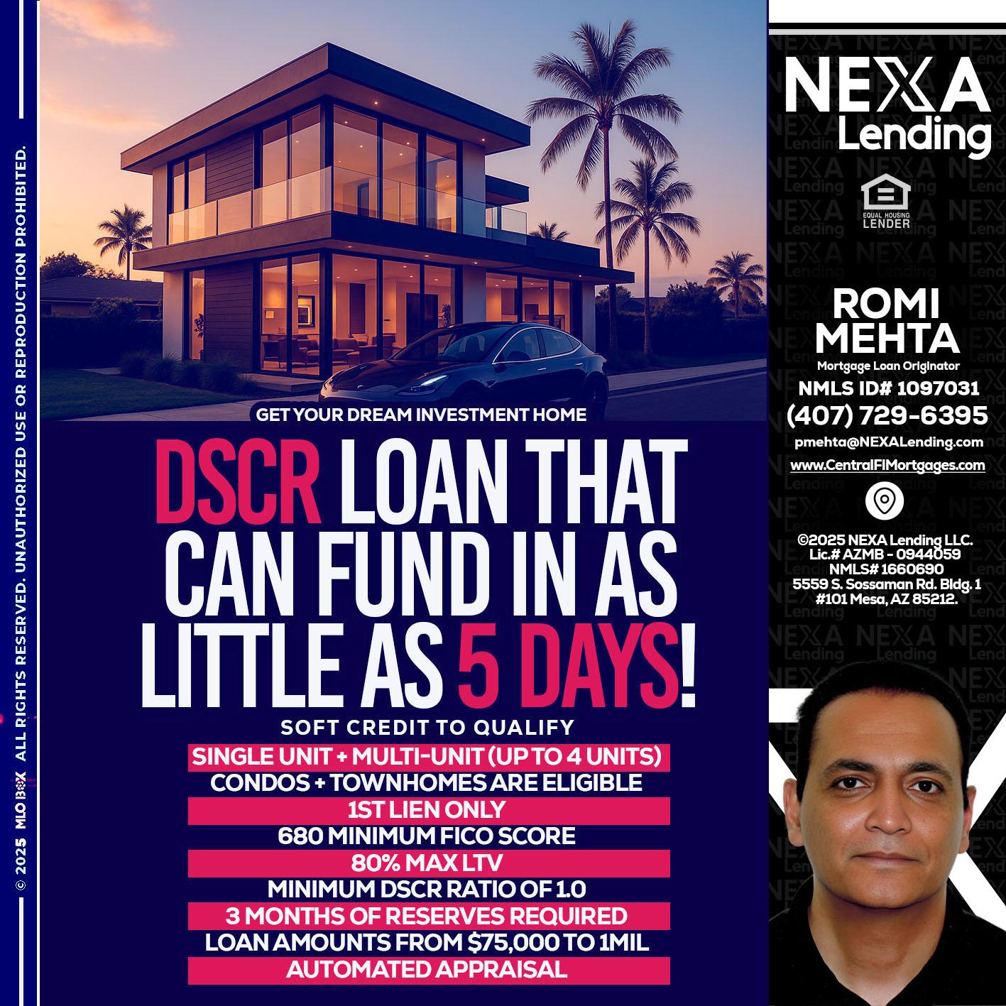 DSCR - Romi Mehta -Mortgage Loan Originator