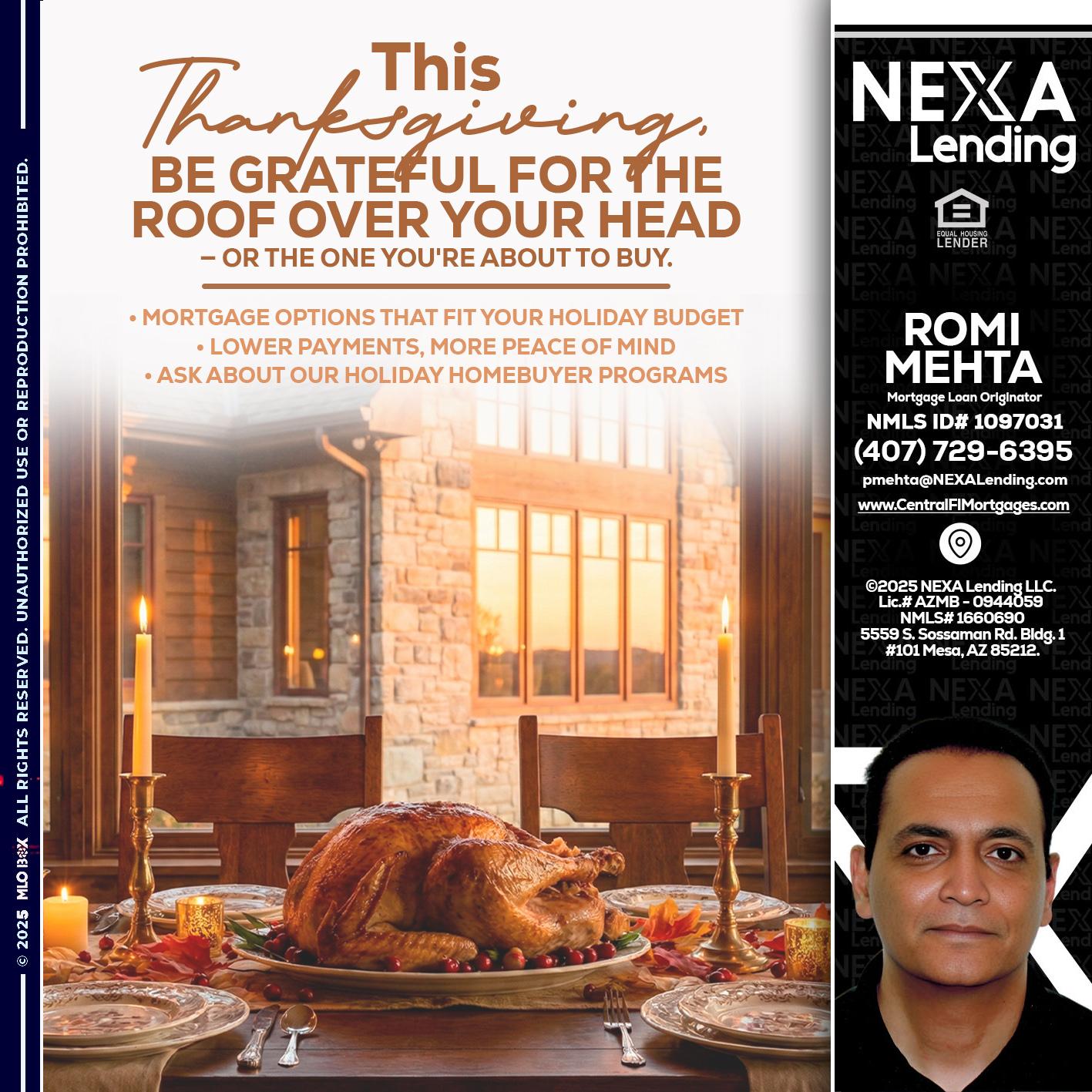 THIS THANKSGIVING - Romi Mehta -Mortgage Loan Originator