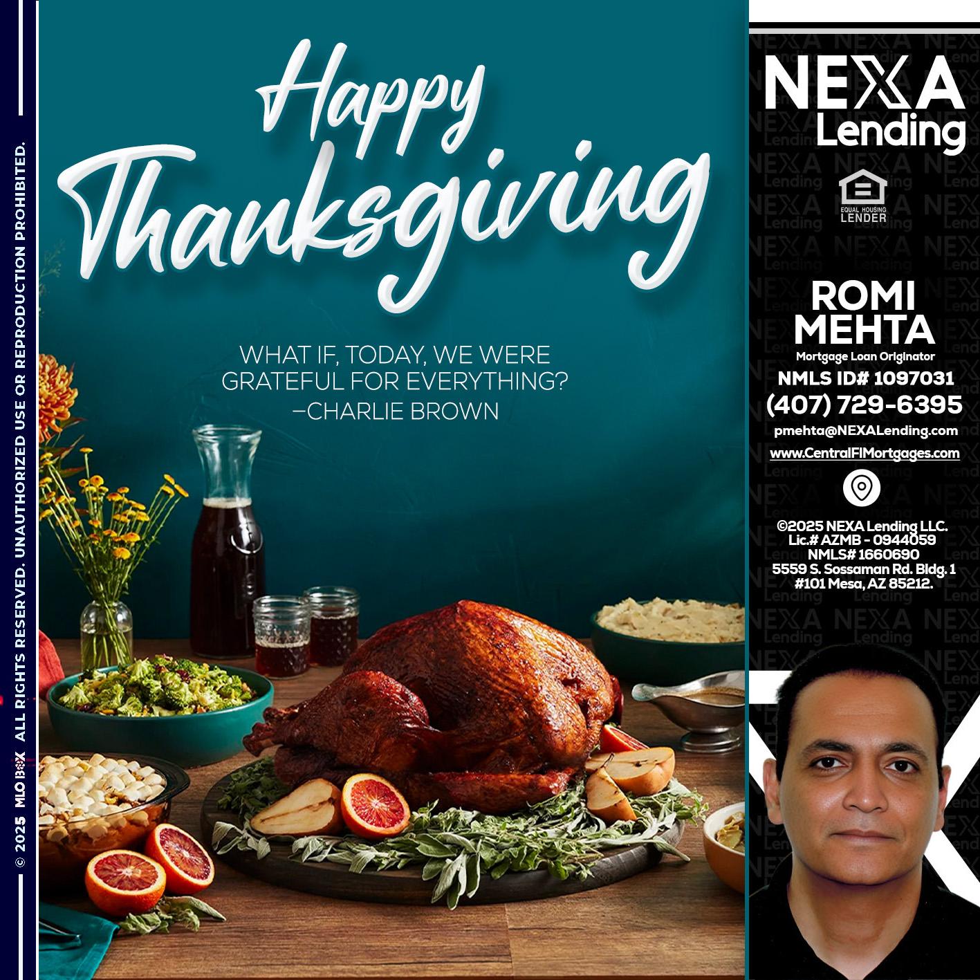 happy Thanksgiving - Romi Mehta -Mortgage Loan Originator