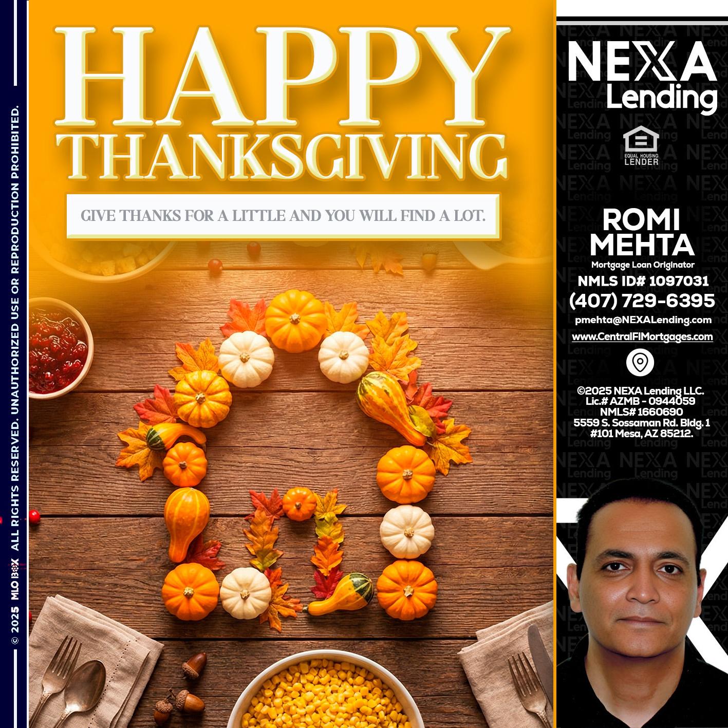 HAPPY THANKSGIVING - Romi Mehta -Mortgage Loan Originator