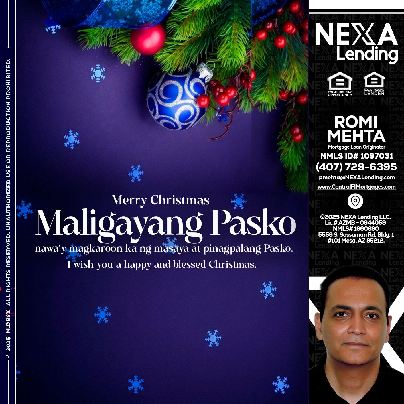 Maligayang Pasko - Romi Mehta -Mortgage Loan Originator