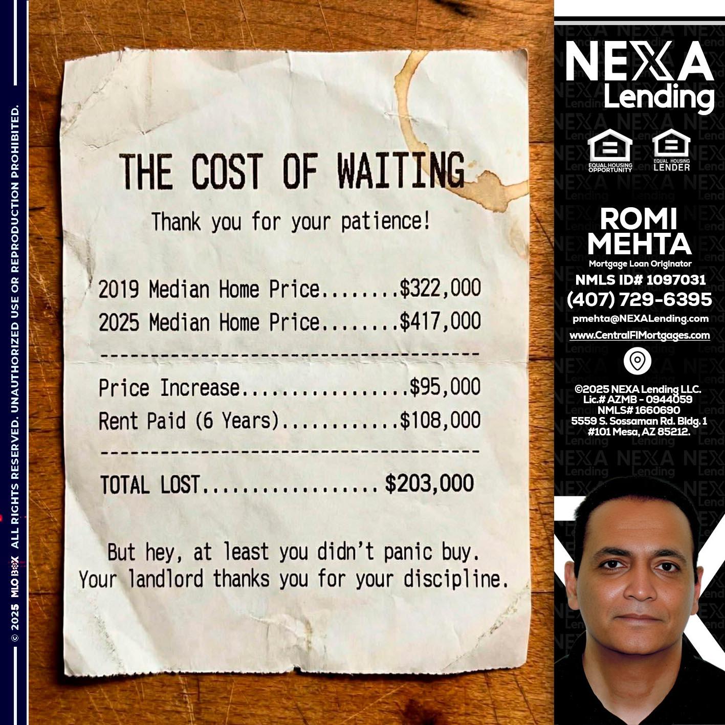THE COST OF WAITING - Romi Mehta -Mortgage Loan Originator