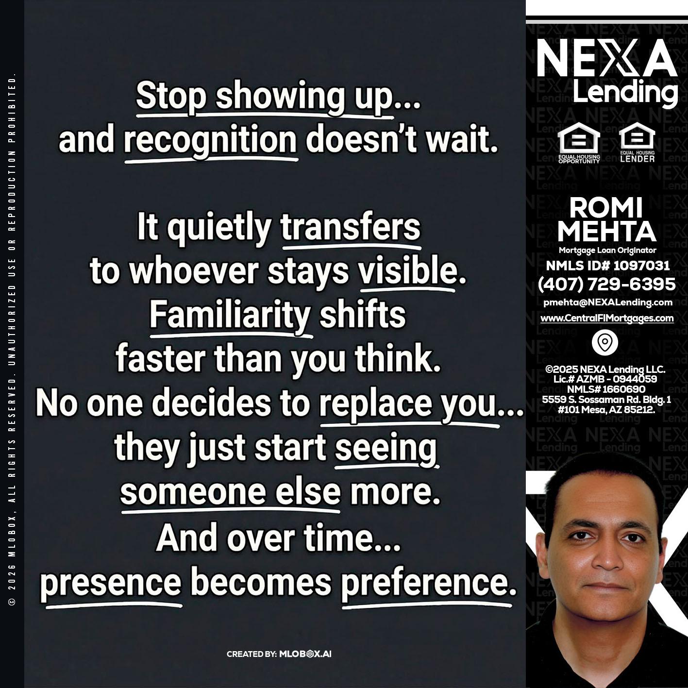 STOP SHOWING - Romi Mehta -Mortgage Loan Originator
