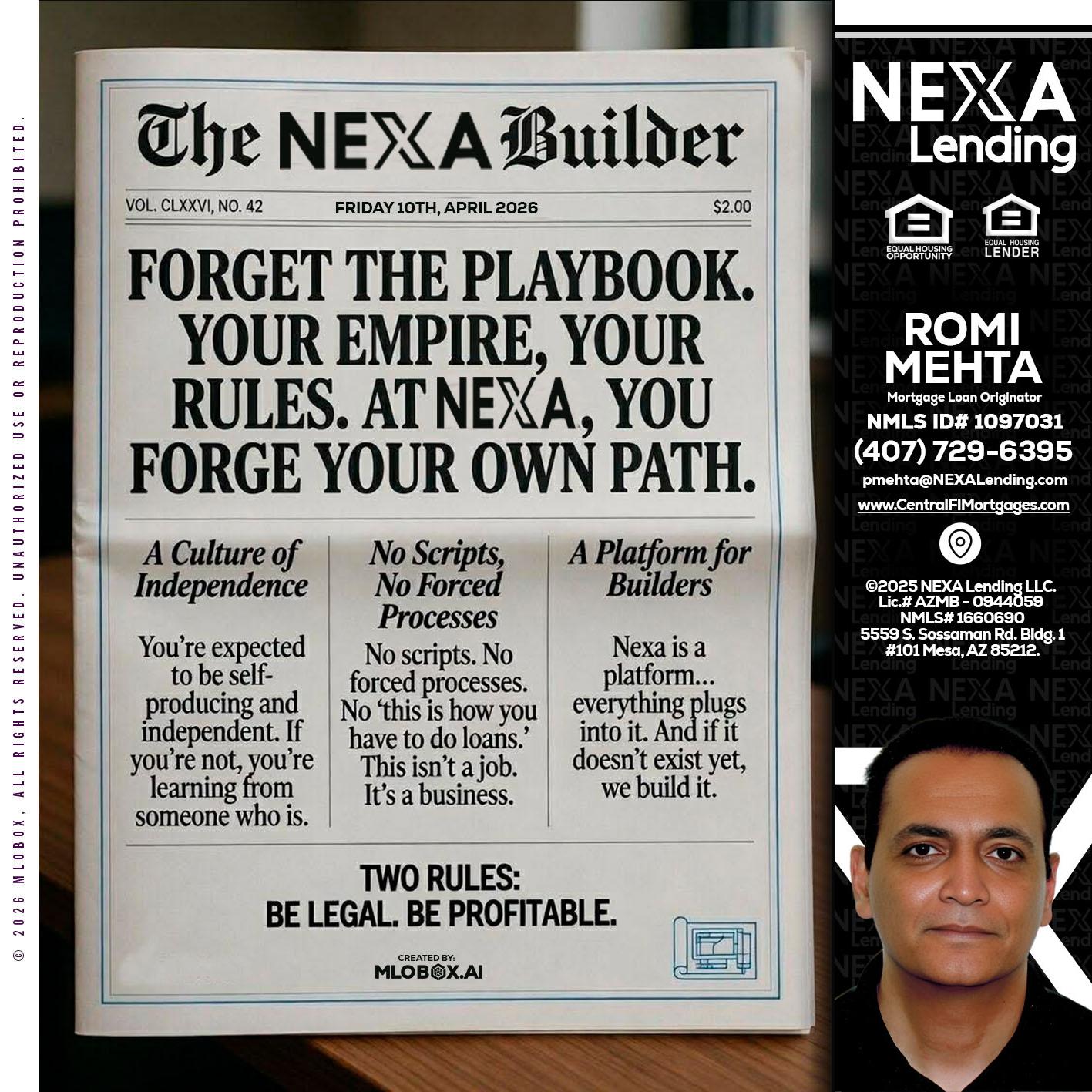 THE NEXA BUILDER - Romi Mehta -Mortgage Loan Originator