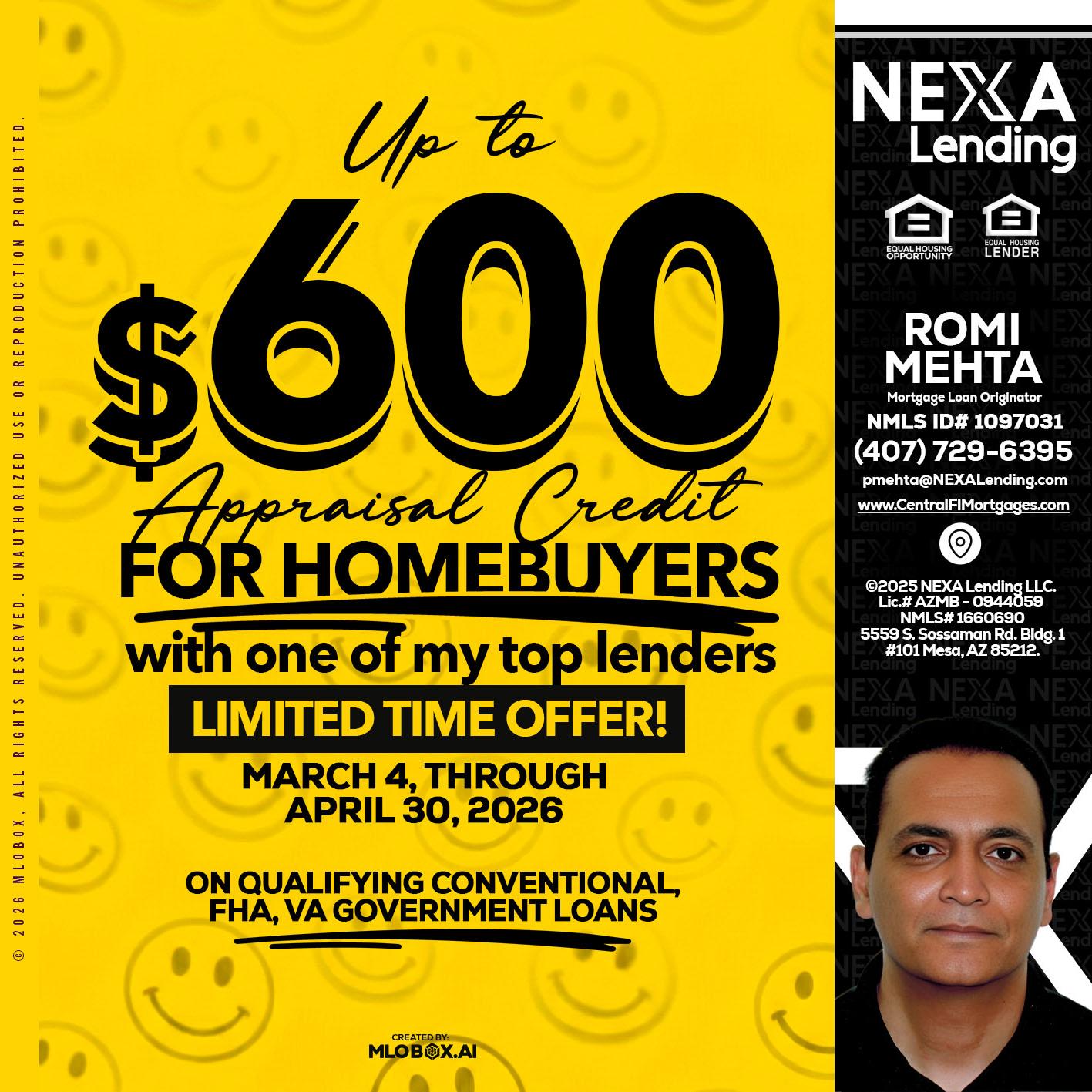 UP TO 600 - Romi Mehta -Mortgage Loan Originator