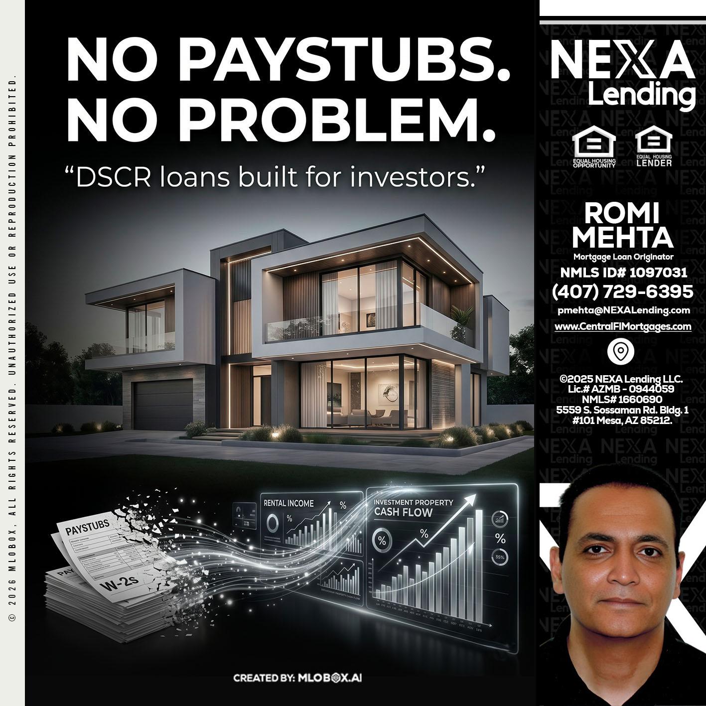 no paystub - Romi Mehta -Mortgage Loan Originator