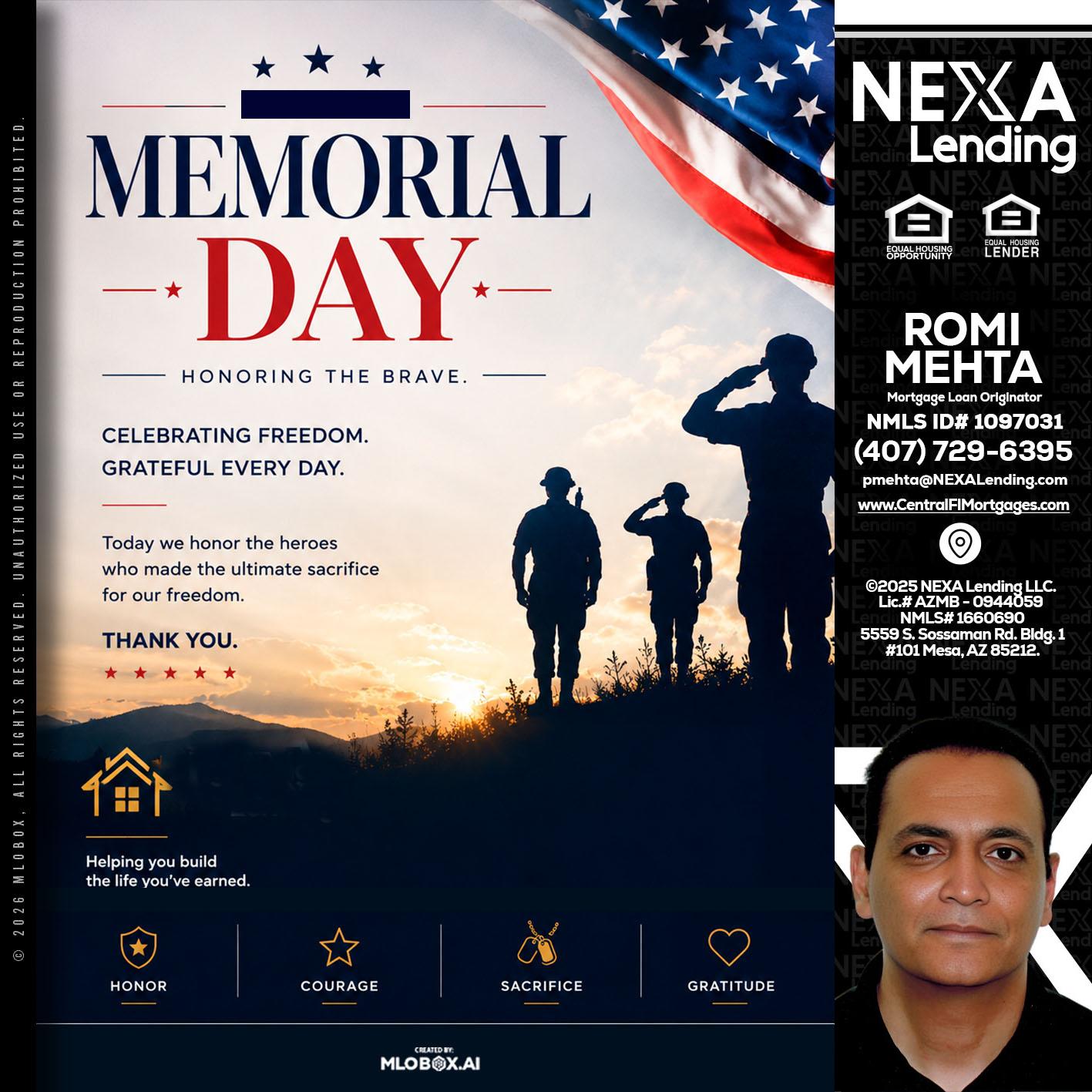 MEMORIAL DAY - Romi Mehta -Mortgage Loan Originator
