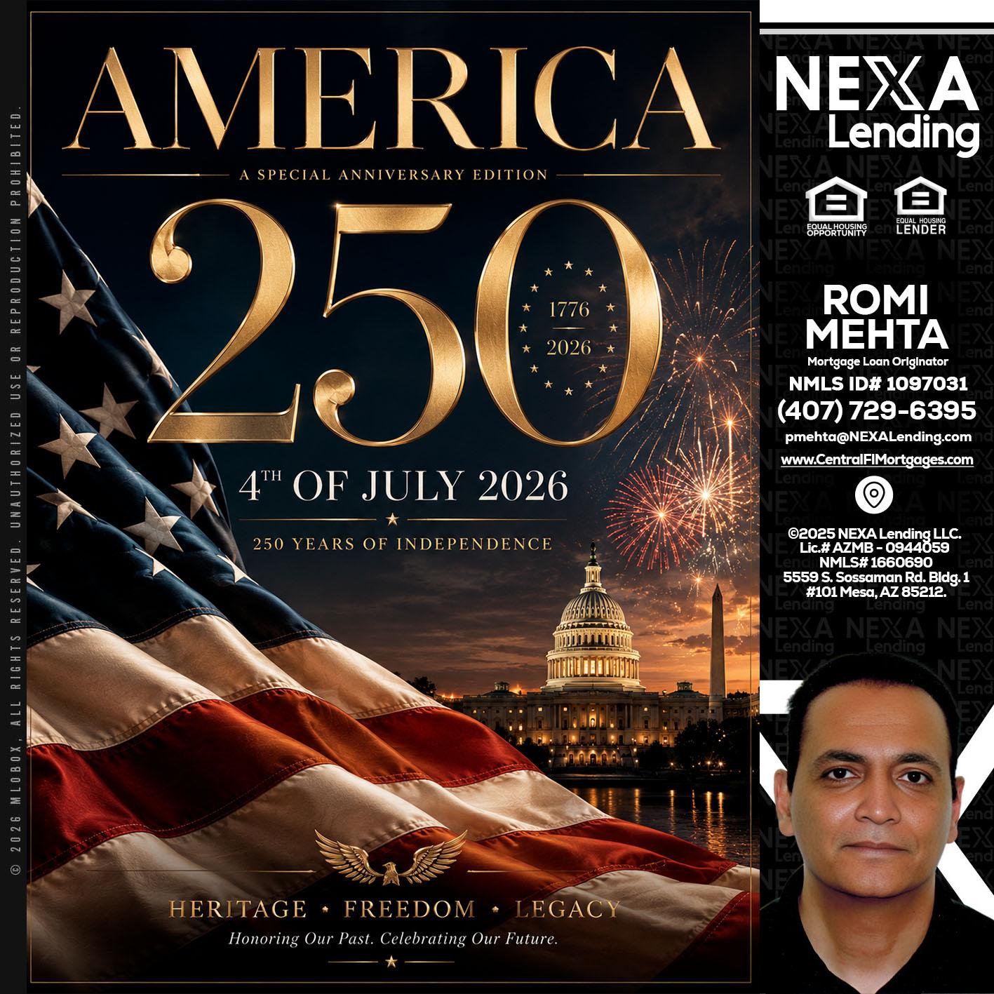 AMERICA 250 TH - Romi Mehta -Mortgage Loan Originator