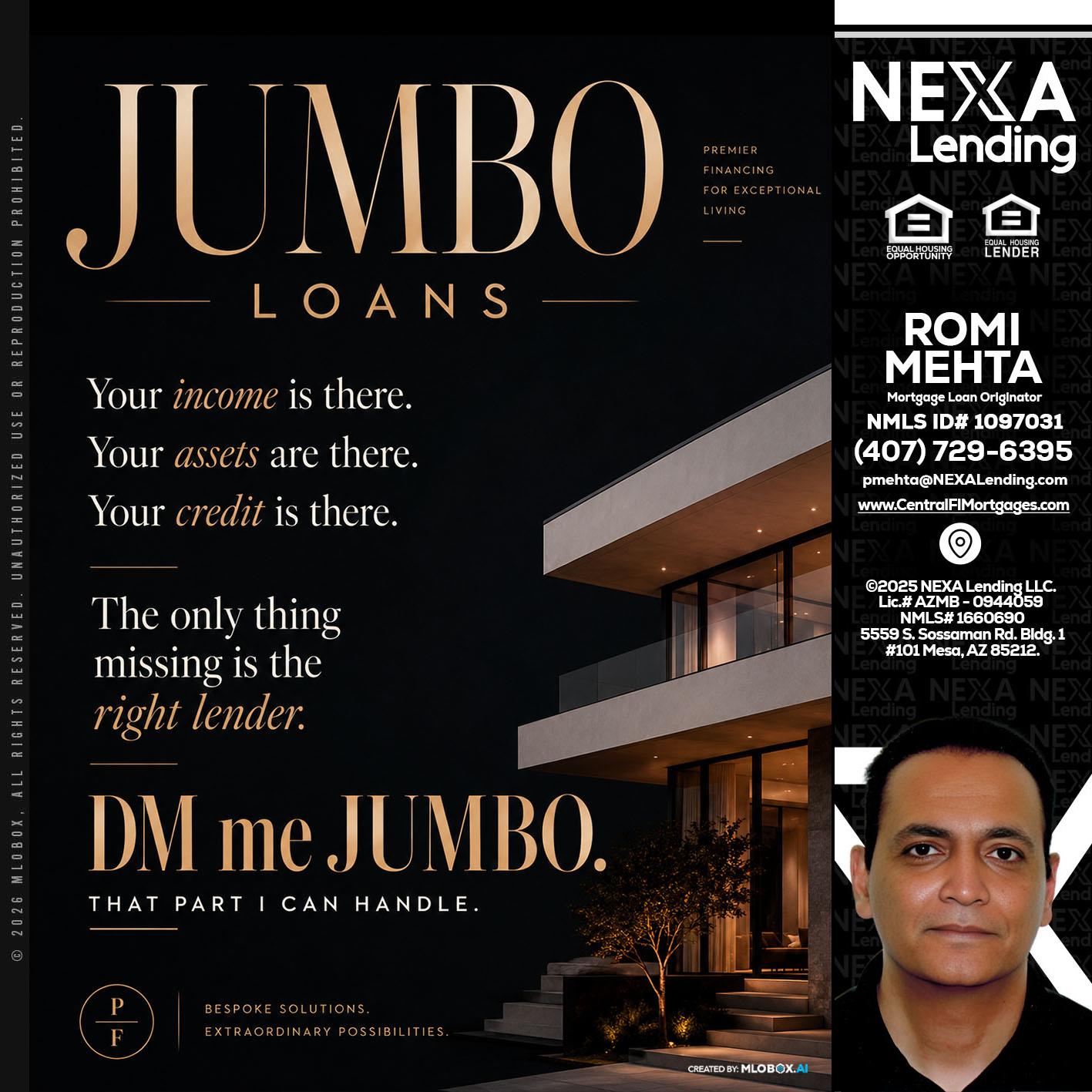 JUMBO LOANS - Romi Mehta -Mortgage Loan Originator