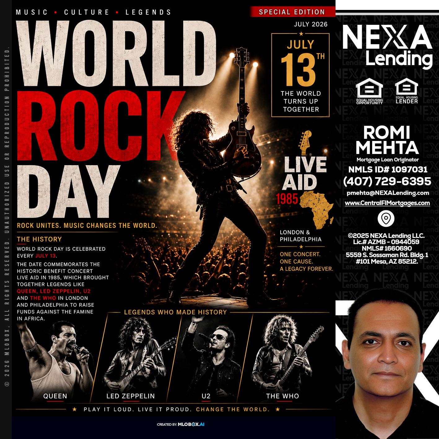 WORLD ROCK MUSIC DAY - Romi Mehta -Mortgage Loan Originator