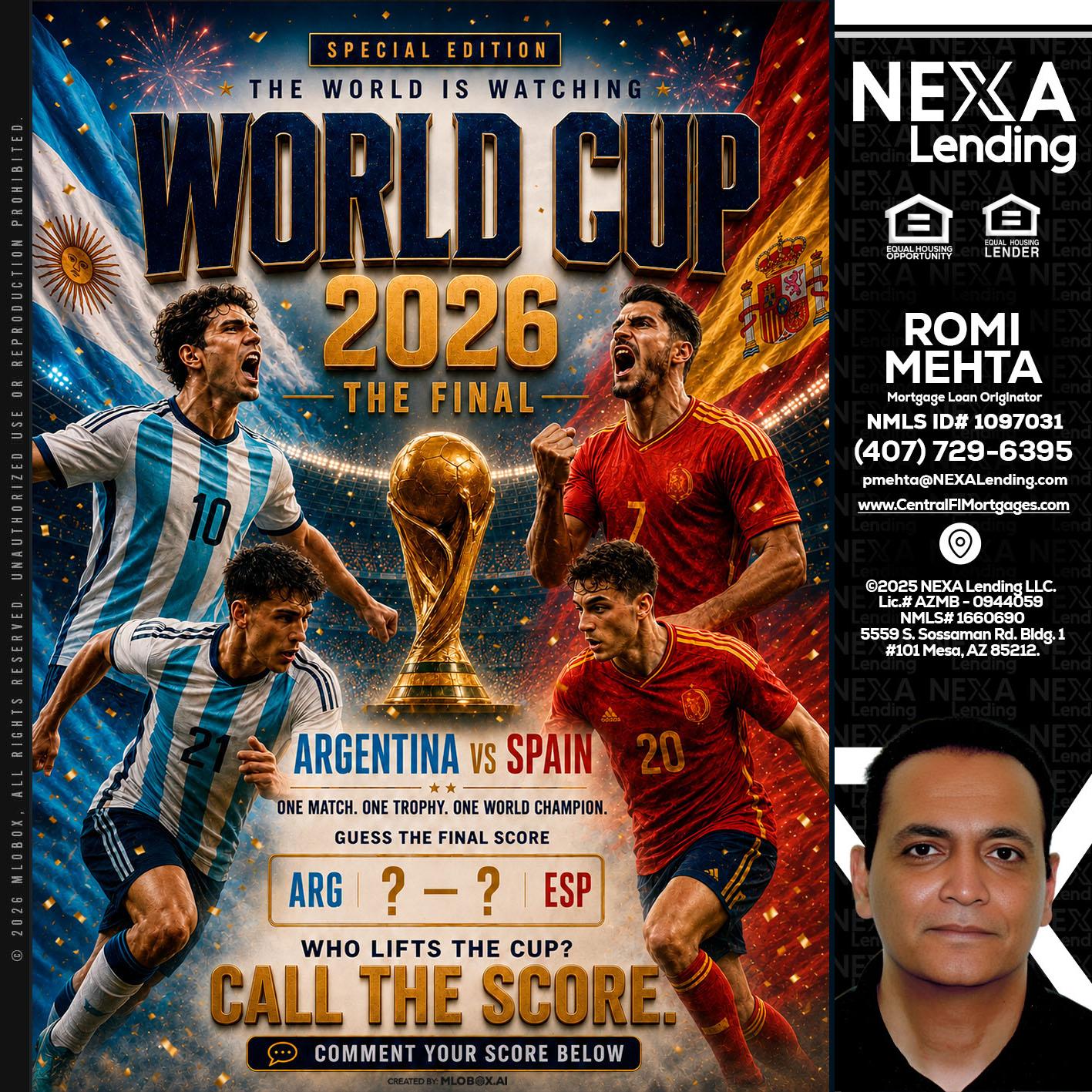 World Cup 2026 finals - Romi Mehta -Mortgage Loan Originator