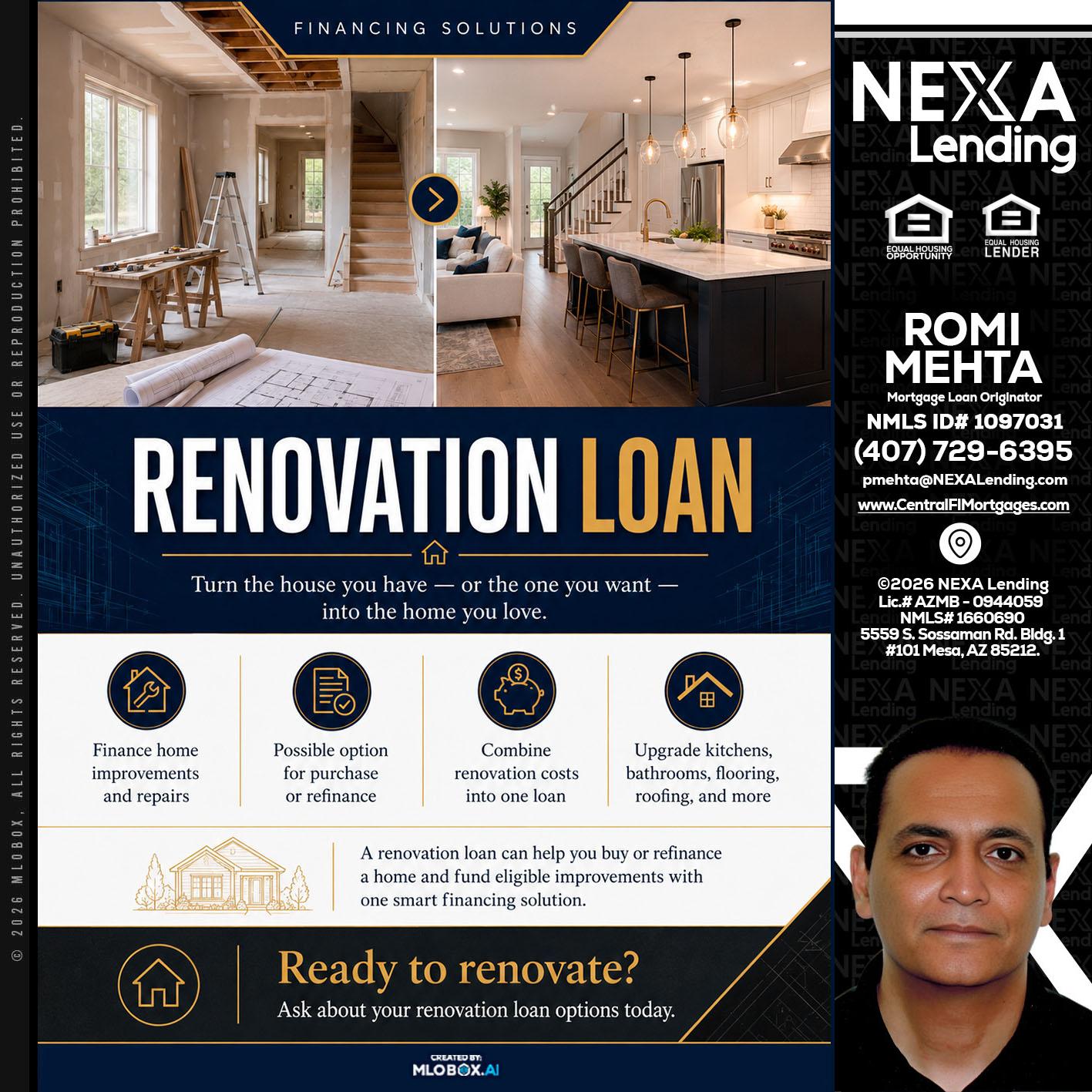 RENOVATION LOAN - Romi Mehta -Mortgage Loan Originator