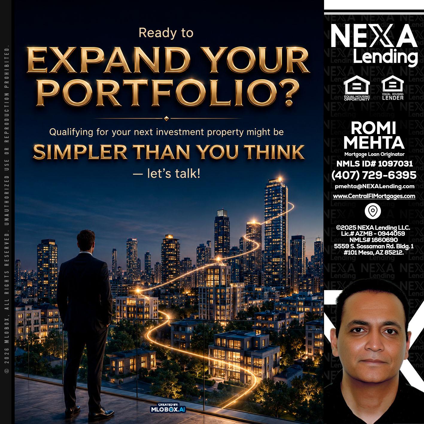 expand you portfolio - Romi Mehta -Mortgage Loan Originator