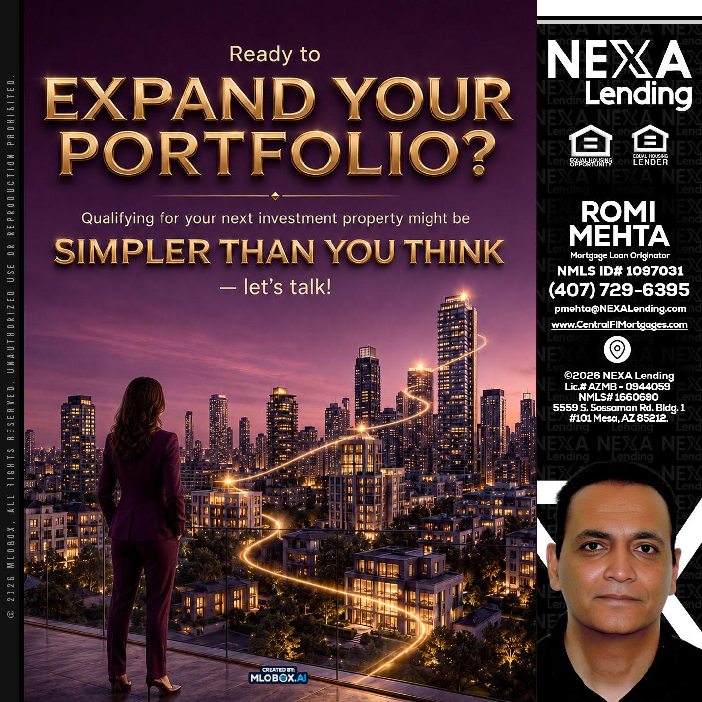 EXPAND YOUR PORTFOLIO - Romi Mehta -Mortgage Loan Originator