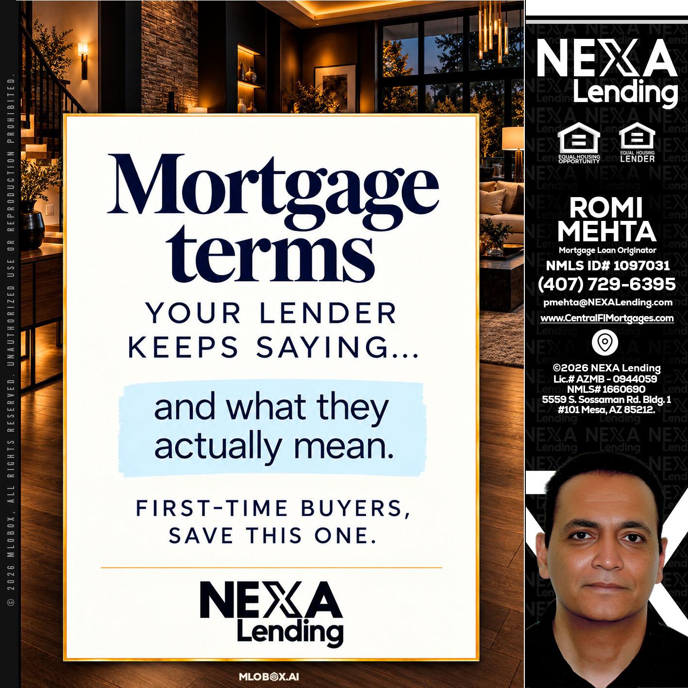 mortgage terms - Romi Mehta -Mortgage Loan Originator