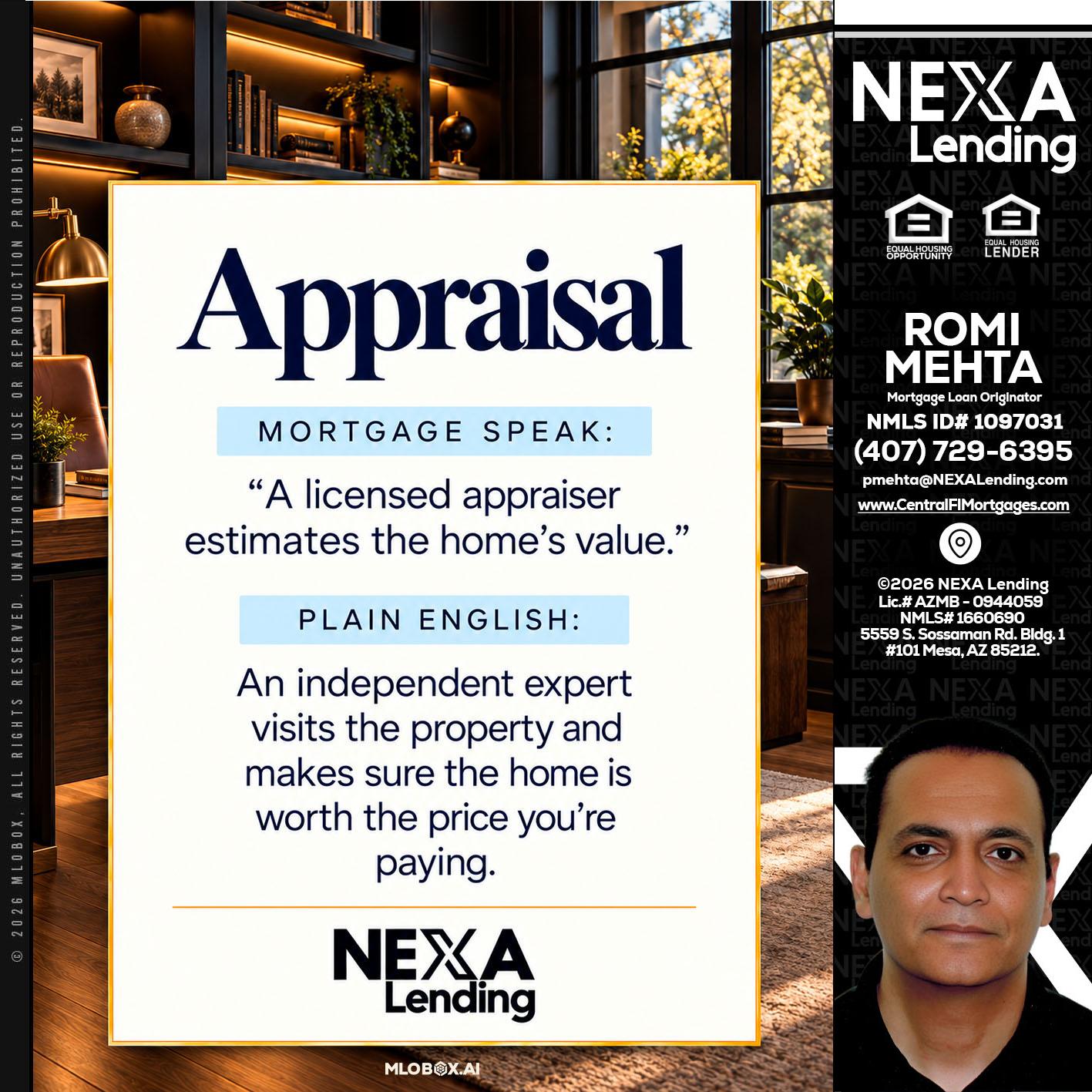 appraisal - Romi Mehta -Mortgage Loan Originator