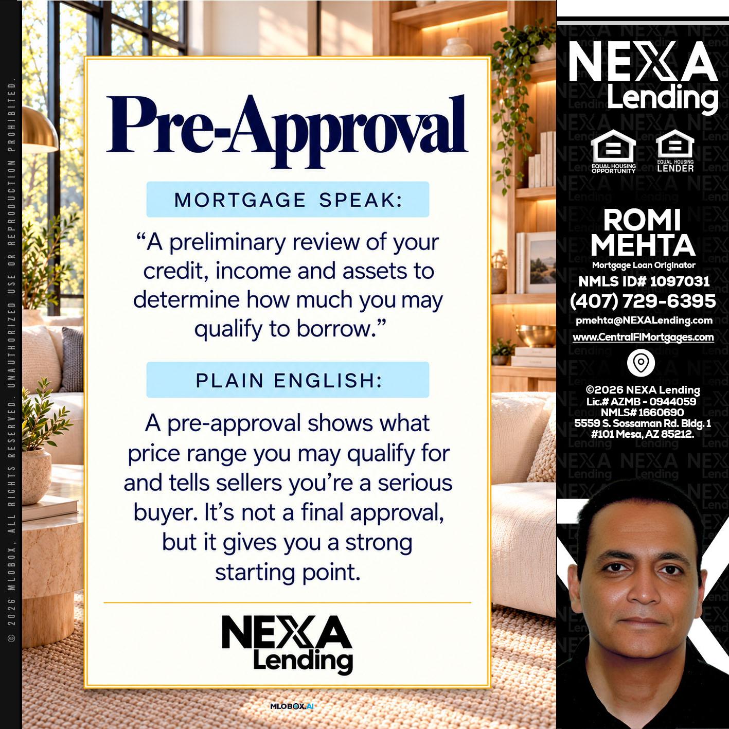 PREAPROVAL - Romi Mehta -Mortgage Loan Originator